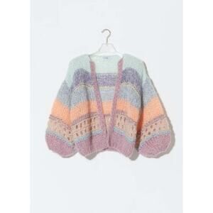 MAIAMI Mohair Stripes Galore Bomber Cardigan Pink Melange XS